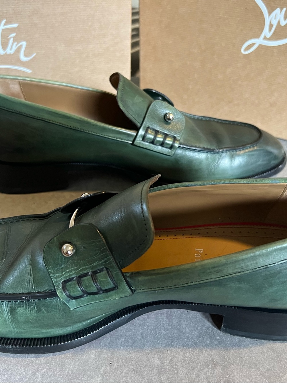 Christian Louboutin Green Leather Men’s Buckle Loafers - Picture 6 of 11